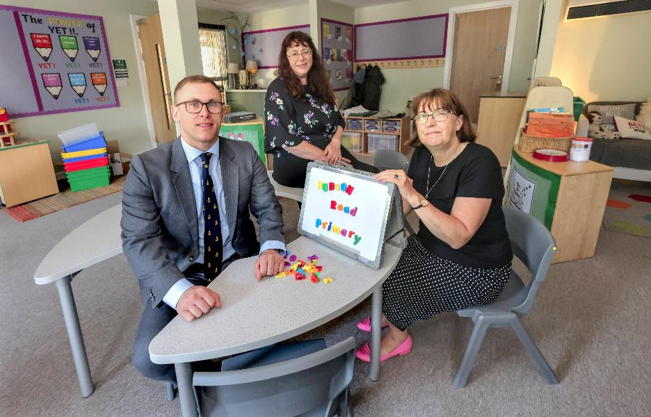Councillor Michael Butler, Sunderland City Council's Children’s Services, Child Poverty and Skills Portfolio Holder, Pamela Robertson, Strategic SEND Lead for Together for Children and Cathy Westgate, Headteacher, Hudson Road Primary School at Hudson Road