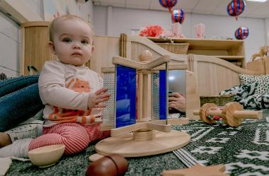 Baby playing with instruments