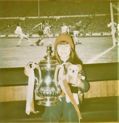 Julie Carter with FA Cup at SAFC