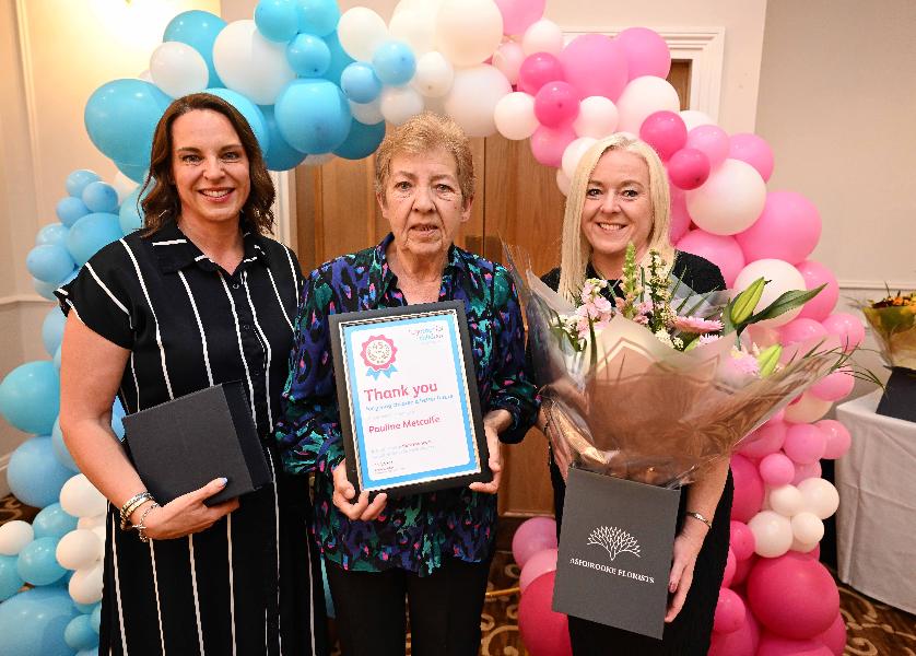 Pauline Metcalfe foster carer with 45 year award with Helen Monks and Lisa Strother from Together for Children 